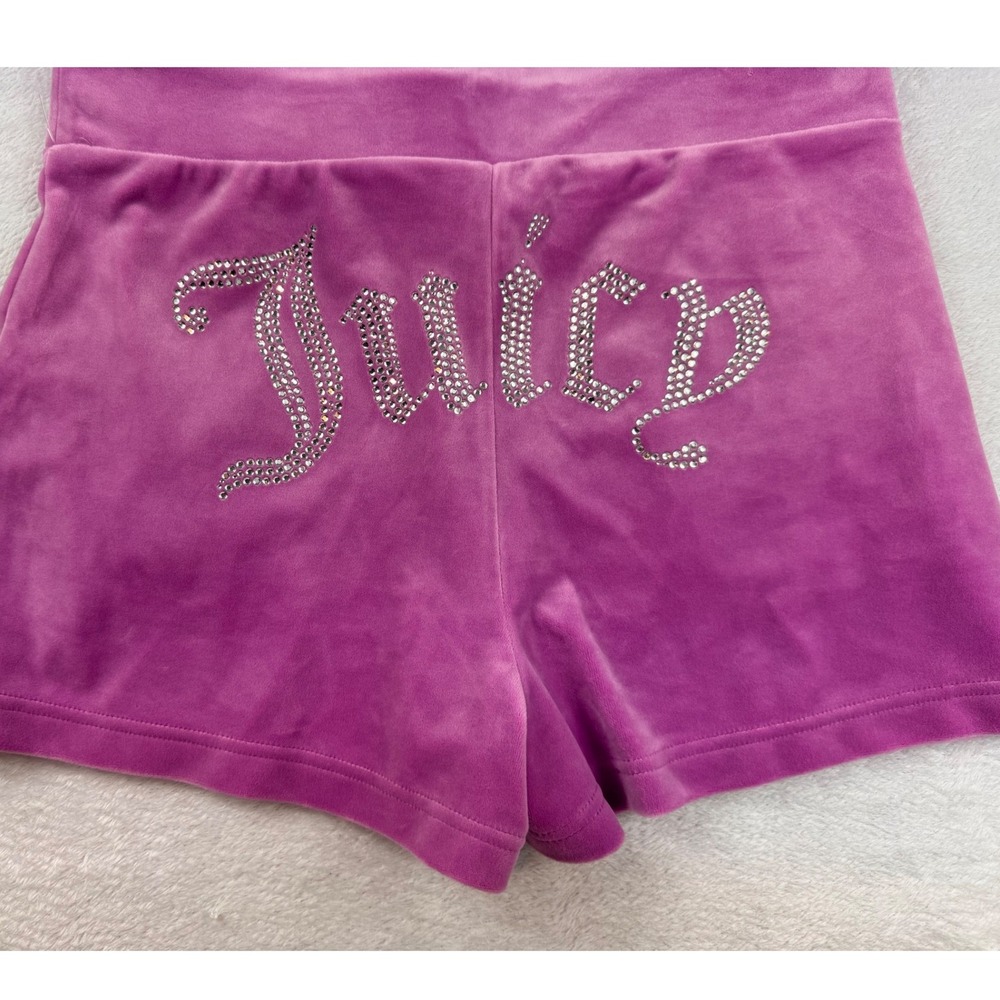 Juicy Couture Purple Velour Rhinestone Logo Shorts Womens Size Medium Y2K Lounge